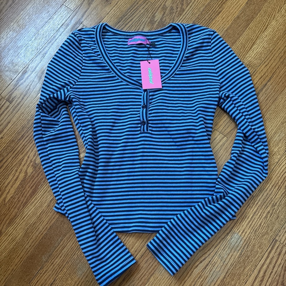 Edikted Blue blue striped Henley NWT